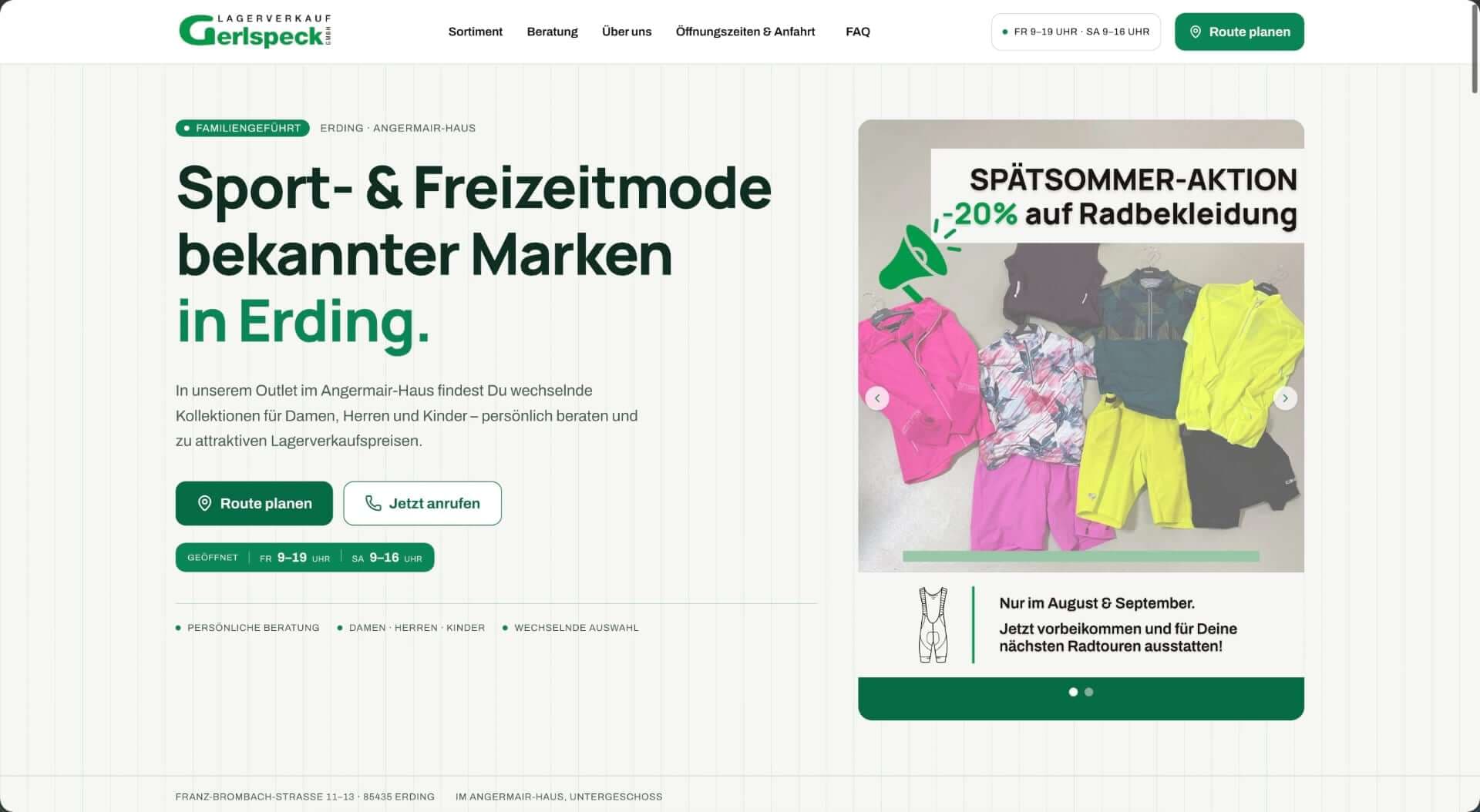 Startseite von Lagerverkauf Gerlspeck: Sport- und Freizeitmode in Erding mit Routenplaner