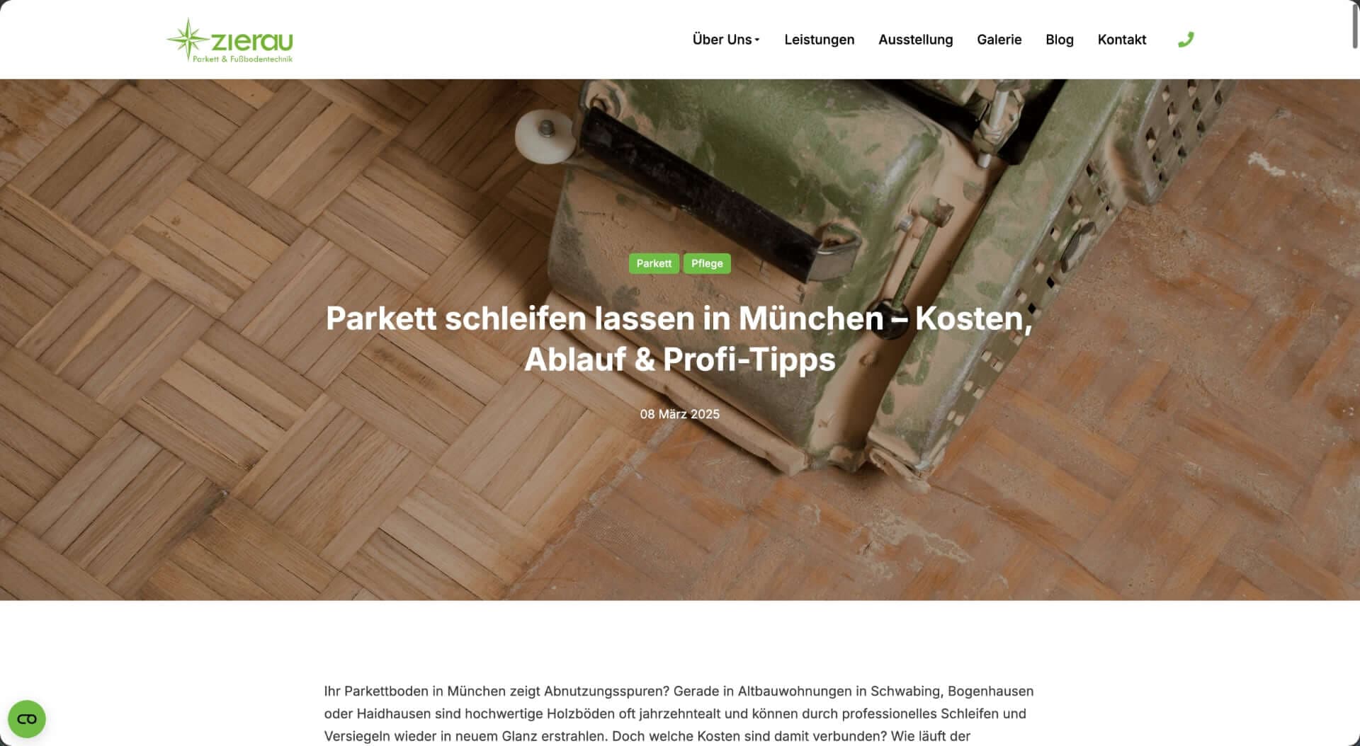 Landingpage Parkett schleifen lassen in München von Zierau Parkett